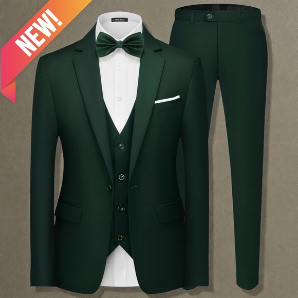 New Men's Dark Green Three-Piece Suit